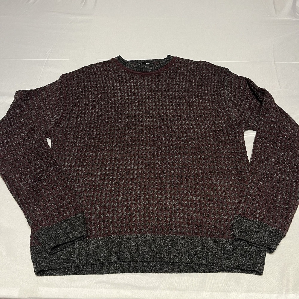 VTG Preswick & Moore Birds Eye Crewneck Sweater Men's L Maroon Gray Wool Blend